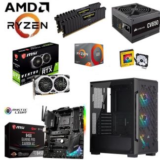 AMD Ryzen 7 3700X 8 Core 16 Thread CPU – MSI RTX 2060 SUPER VENTUS GP OC 8GB GDDR6 GPU – MSI B450 GAMING PRO CARBON AC – Corsair iCUE 220T ARGB Airflow Case – Corsair 16GB Vengeance LPX 3600MHz RAM – 1TB M.2 PCIe NVMe SSD