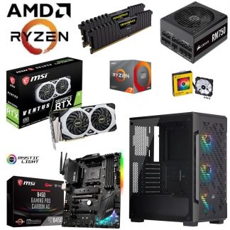 AMD Ryzen 7 3800X 8 Core 16 Thread CPU – MSI RTX 2070 SUPER VENTUS OC 8GB GDDR6 GPU – MSI B450 GAMING PRO CARBON AC – Corsair iCUE 220T ARGB Airflow Case – Corsair 16GB Vengeance LPX 3600MHz RAM – 1TB M.2 PCIe NVMe SSD